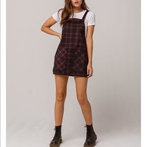Sky and Sparrow Wine Plaid Overall Dress